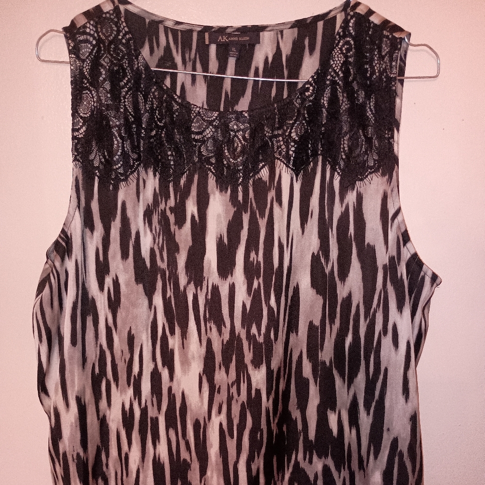 Anne Klein Sleeveless Lace & Zebra Print Blouse